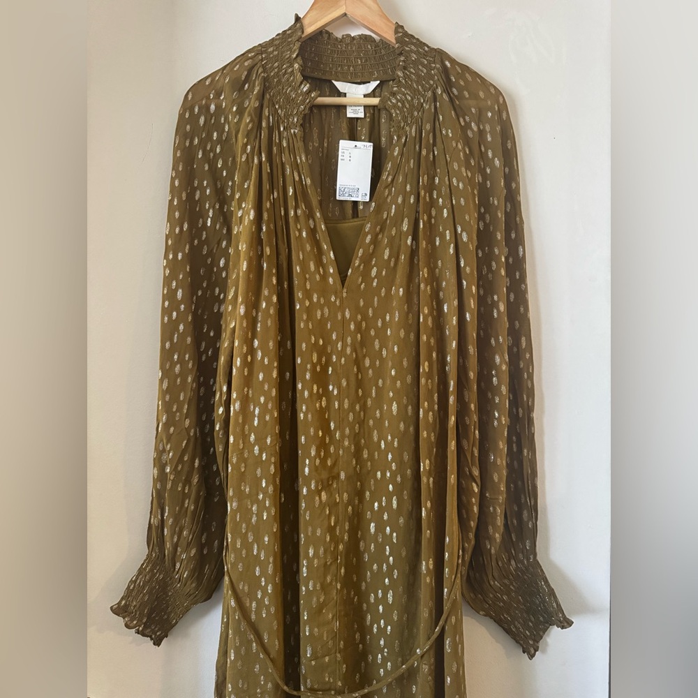 H&M NWT DARK KHAKI GREEN PATTERNED MAXI DRESS - Picture 10 of 11